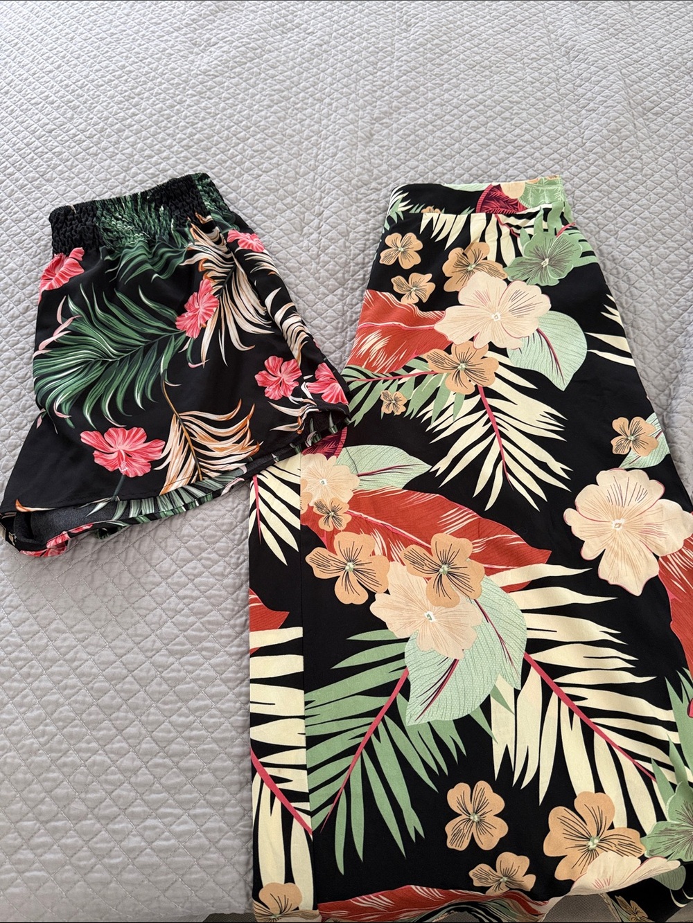 Shorts and Wide leg Tropical Print Flowy Pant Set